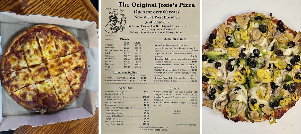 The Original Josie's Pizza Menu