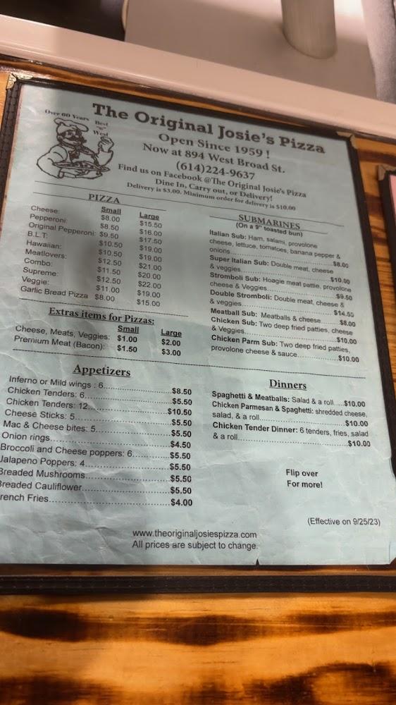 The Original Josie's Pizza Menu image 3